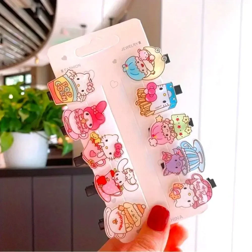 hello kitty Hair Clips Set - 10pcs Cute Cartoon cat hair accessories